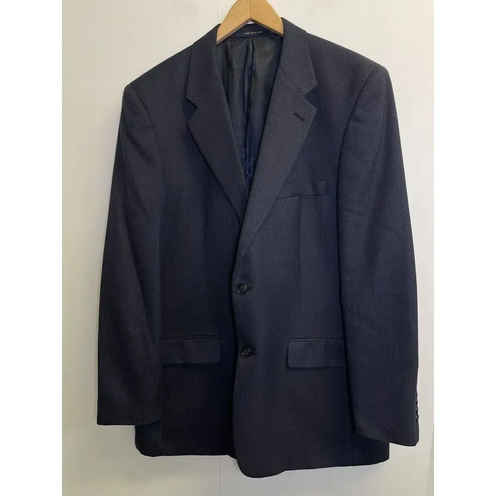 Club Room Mens 44L Navy Blue Blazer Herringbone Poly Blend Sport Coat‎ Jacket